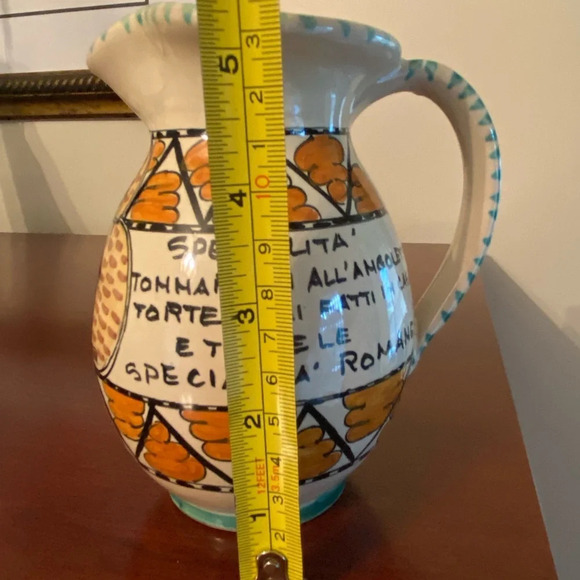 Vintage handpainted rustic traditional painted Pizza wine pitcher from Italy - Picture 5 of 5